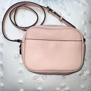 J Crew Signet "soft blossom" pale pink Italian leather camera bag